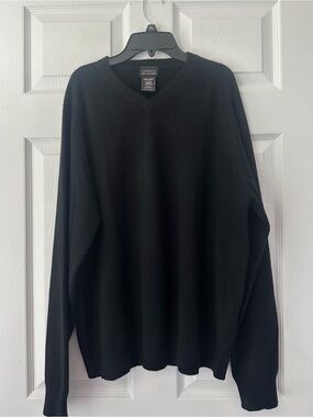 George 100% Cashmere Sweater Adult M 38-40 Black soot V-Neck Mens*